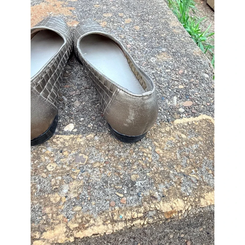 Trotters Womens 8.5‎ Woven Leather Loafers Metallic Pewter Gold Brazil 158-704